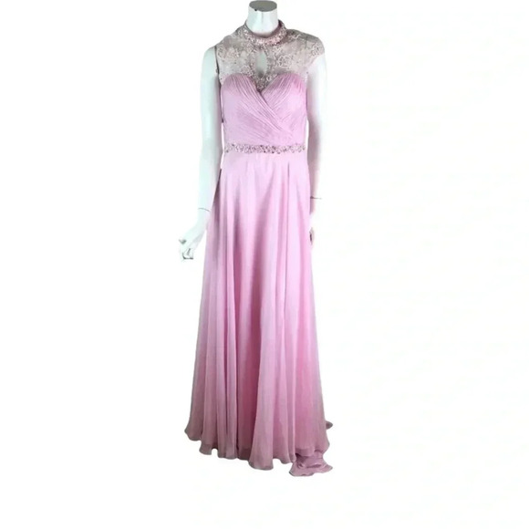 INtrigue by Blush Size 10 Pink Chiffon Grecian Formal Dress Hand Beaded Bodice - Picture 2 of 8
